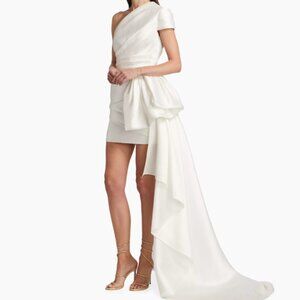 Reem Acra One Shoulder Draped Bow Mini Dress
